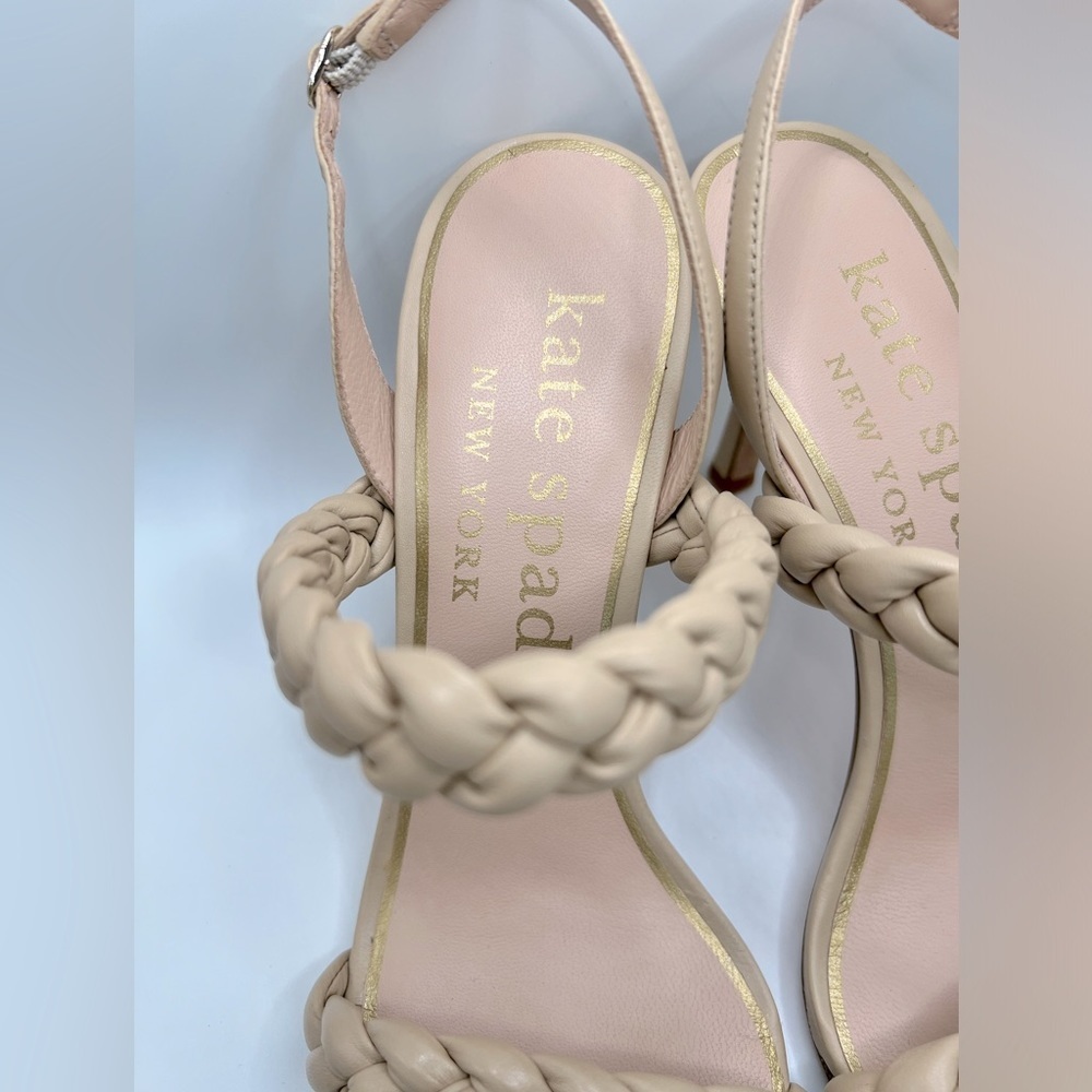 KATE SPADE New York Braided Saffron Leather Nude Slingback Sandal US 8.5 NEW - Picture 6 of 11